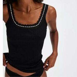 Free People Black Lace Trim Chemise